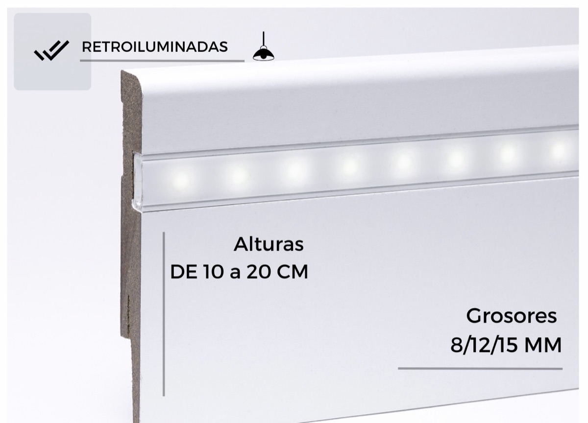 Perfil del rodapié retroiluminado con tira LED